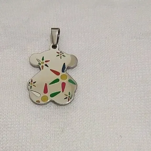 پلاک زنانه استیل طرح خرس فانتزی رنگ ثابت ضدحساسیت سفید کوچک